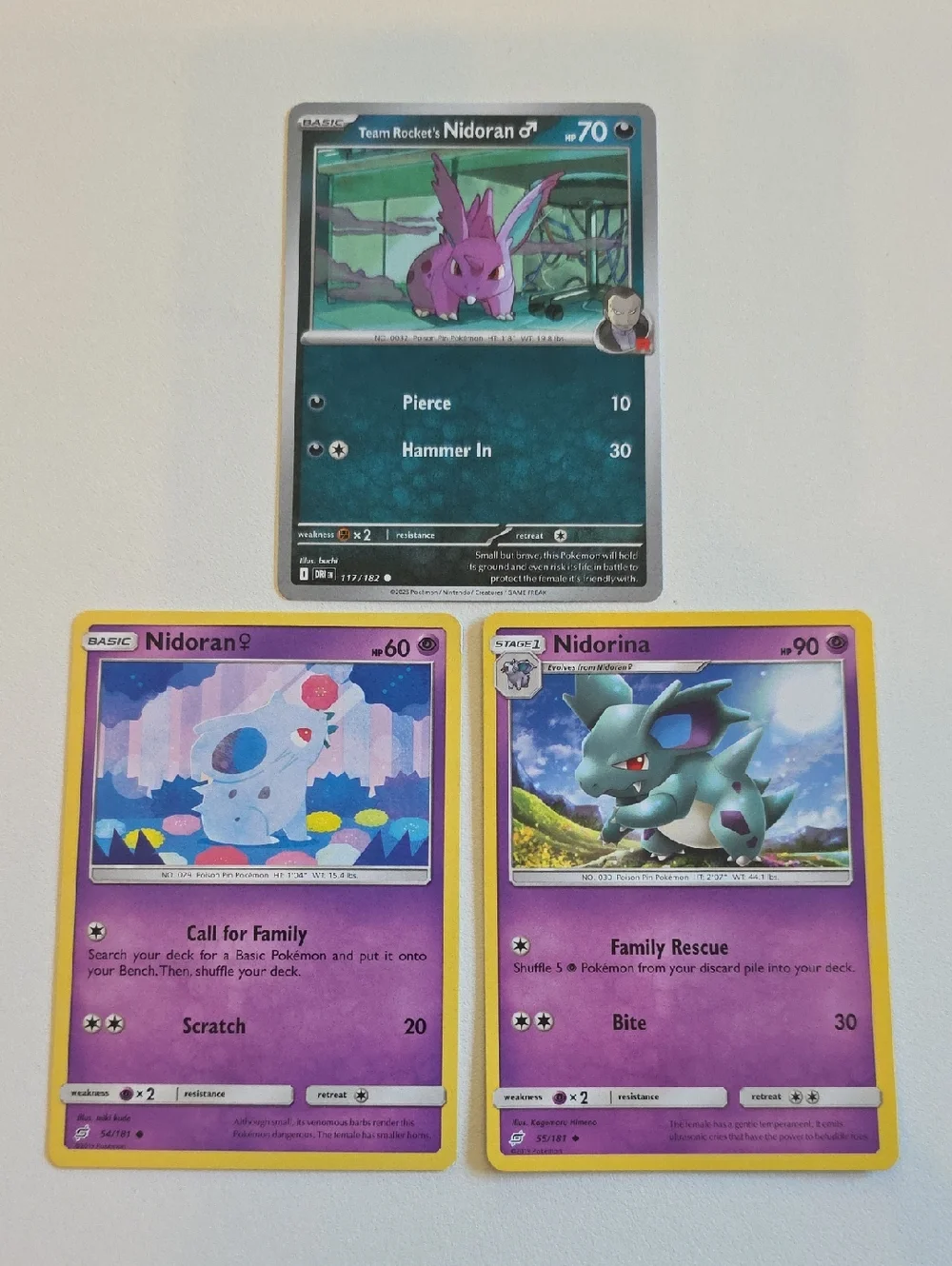 Pokemon Team Rocket's Nidoran, Nidoran♀, And Nidorina Cards